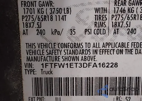 2013 Ford F-150 Xlt z USA, uszkodzony, nr VIN 1FTFW1ET3DFA16228